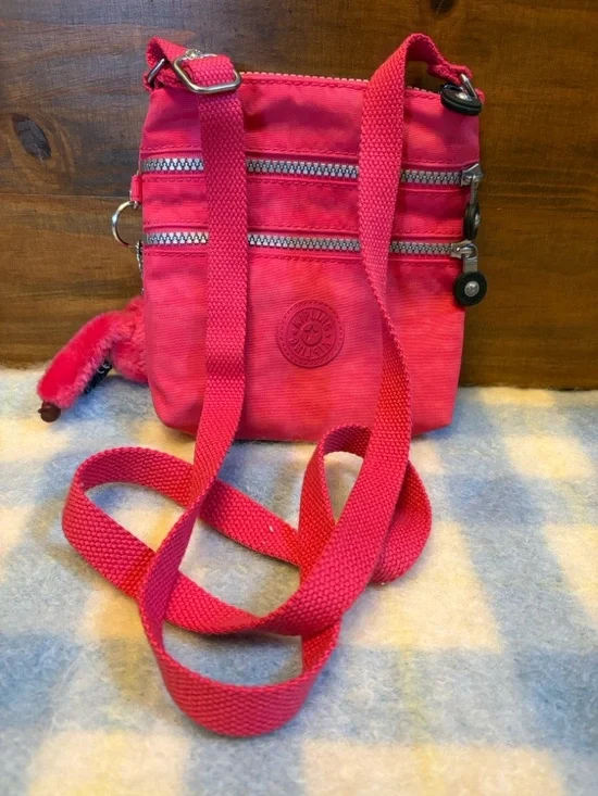 Kipling Alver Hot Pink Small Crossbody Bag with Monkey Charm - Picture 1 of 12